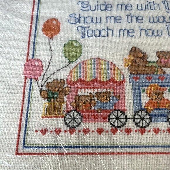 TEDDY BEAR BLESSING Cross Stitch 16" x 12" Vintage Bless My Lord With Kindness - Picture 3 of 8